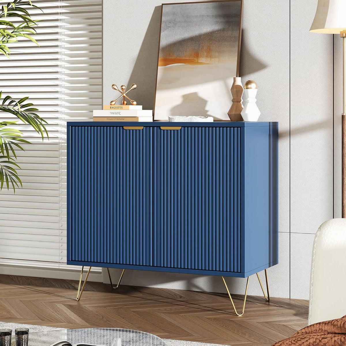 Blauer Küchenschrank mit 2 Türen & Ablagen – 80x40x78cm