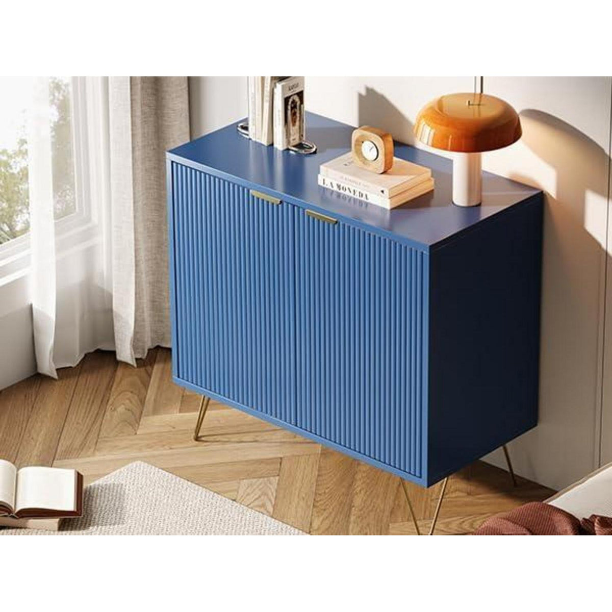 Blauer Küchenschrank mit 2 Türen & Ablagen – 80x40x78cm