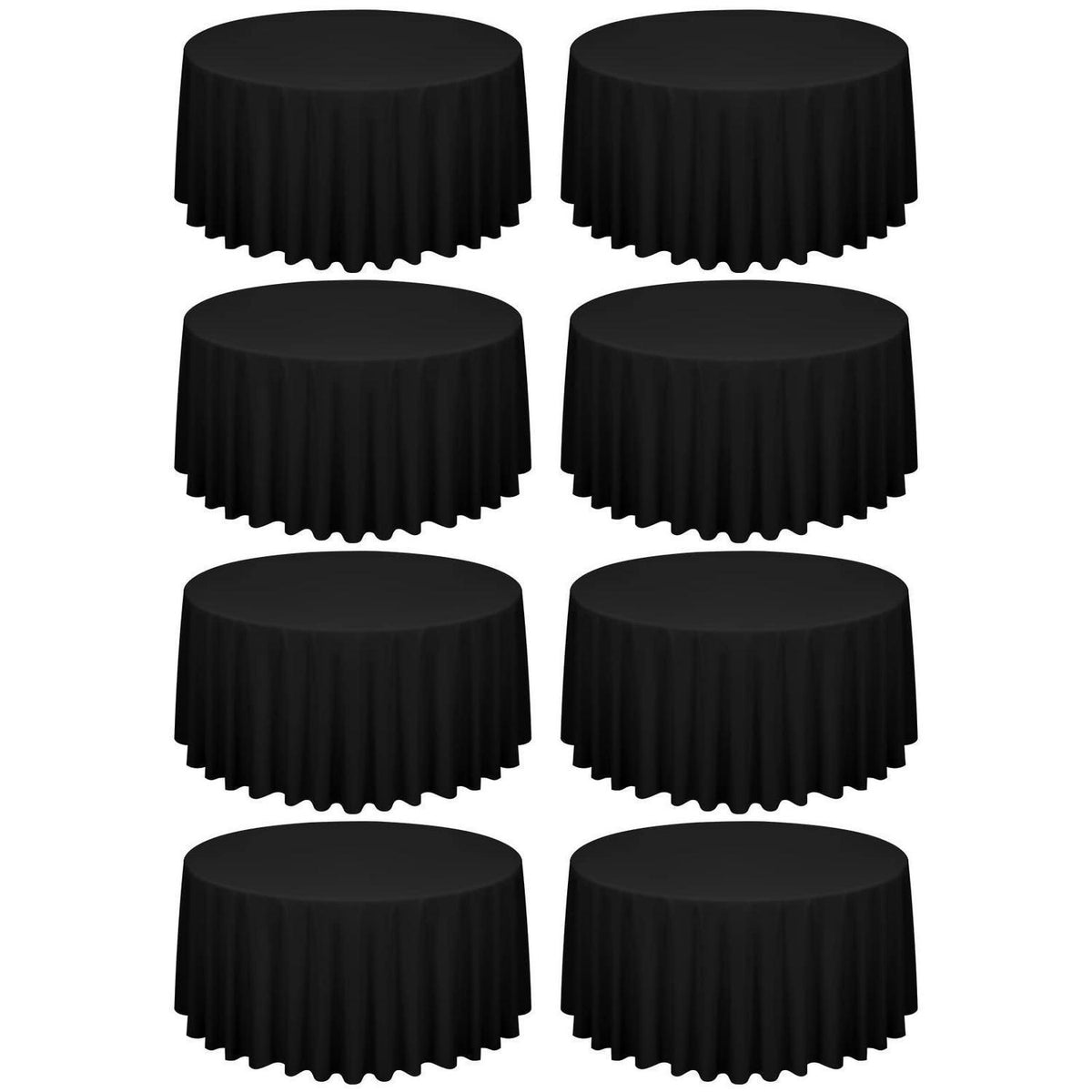 8x Runde Tischdecke Schwarz 300cm – Polyester, Knitterfrei