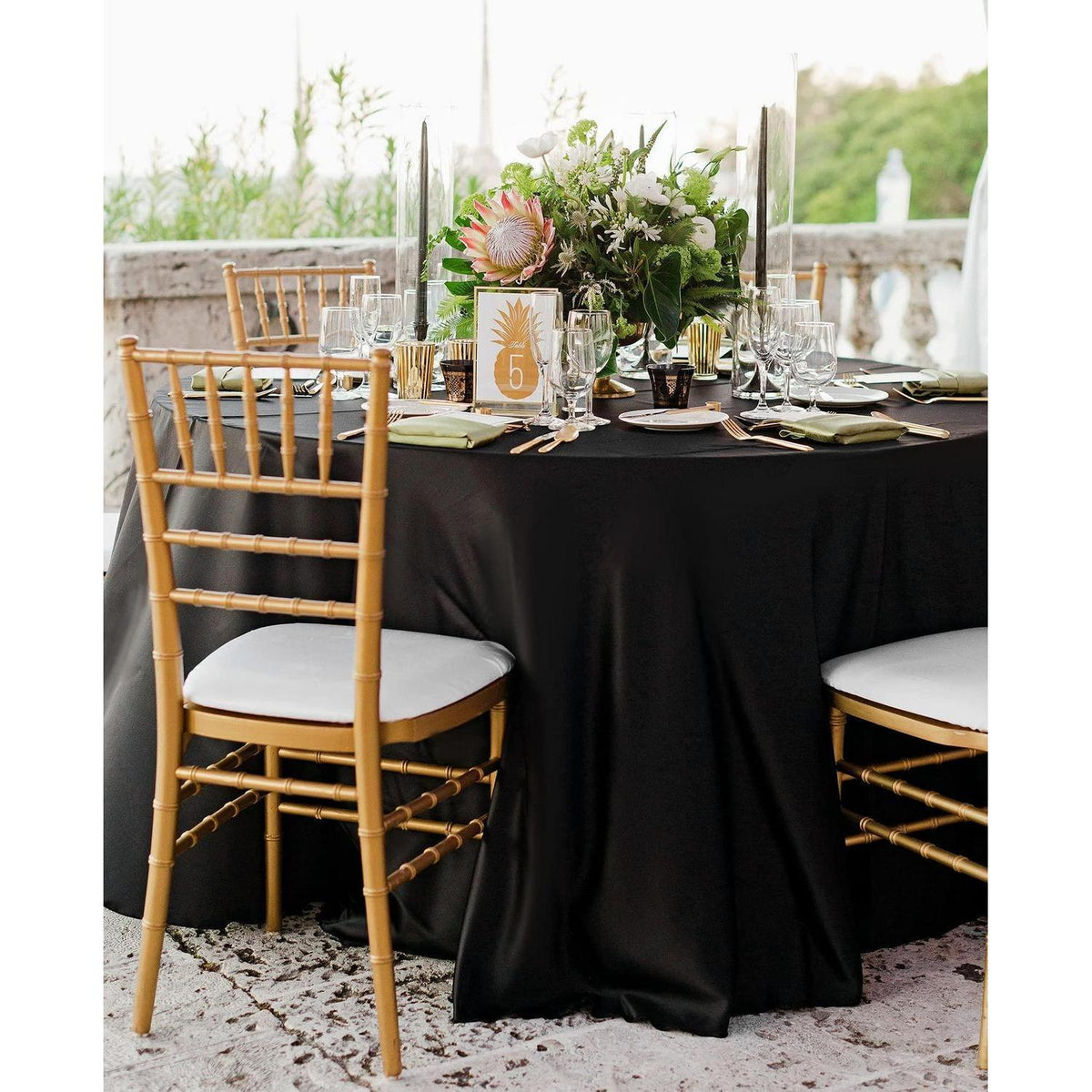 8x Runde Tischdecke Schwarz 300cm – Polyester, Knitterfrei