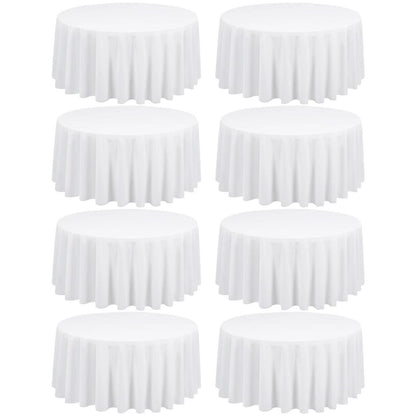 8x Runde Tischdecke Weiß 229 cm – Polyester, Knitterfrei