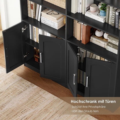 Bücherregal mit Türen & Fächern – Hochschrank 185,5 cm Schwarz