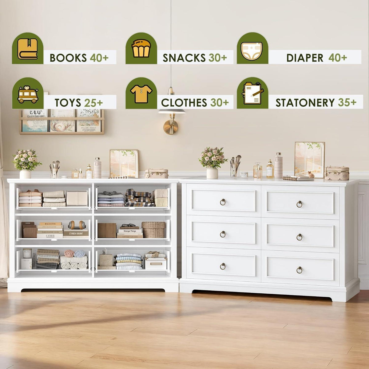 Kommode 6 Schubladen Weiß | 120cm Schubladenschrank für Schlafzimmer