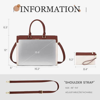 Laptoptasche Damen 15,6 Zoll mit Handgelenktasche, wasserdicht, beige+braun