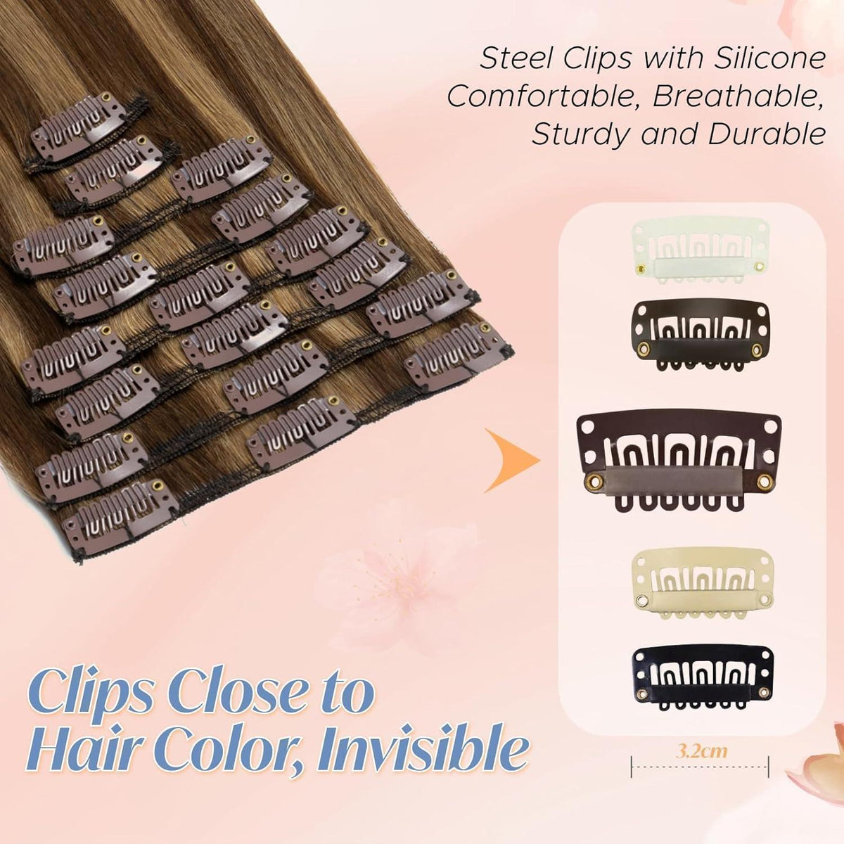 Clip-in Haarverlängerung Echthaar 50cm Mittelbraun/Dunkelblond