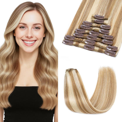 Remy Echthaar Clip-In Extensions Goldbraun & Blond 45cm