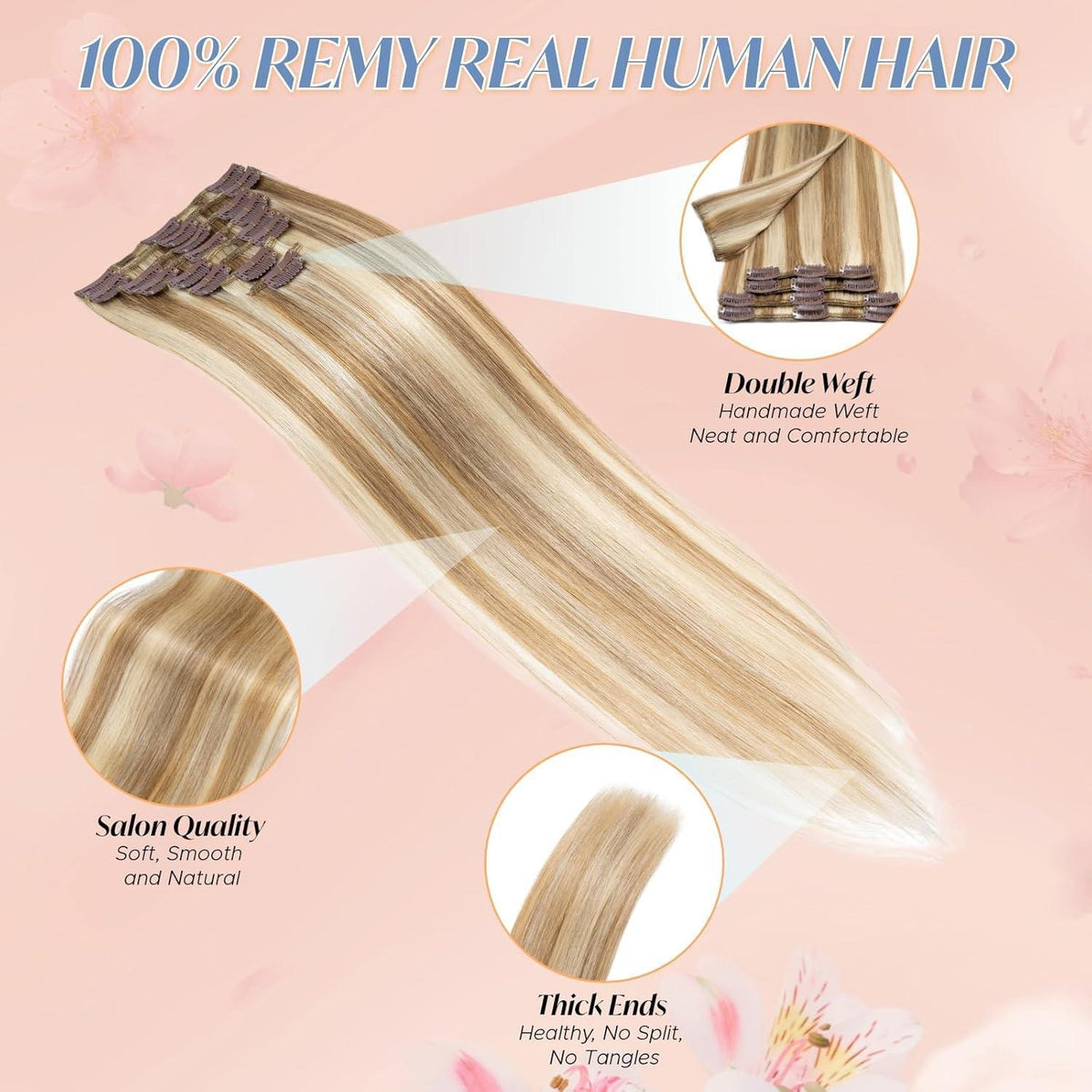 Remy Echthaar Clip-In Extensions Goldbraun & Blond 45cm