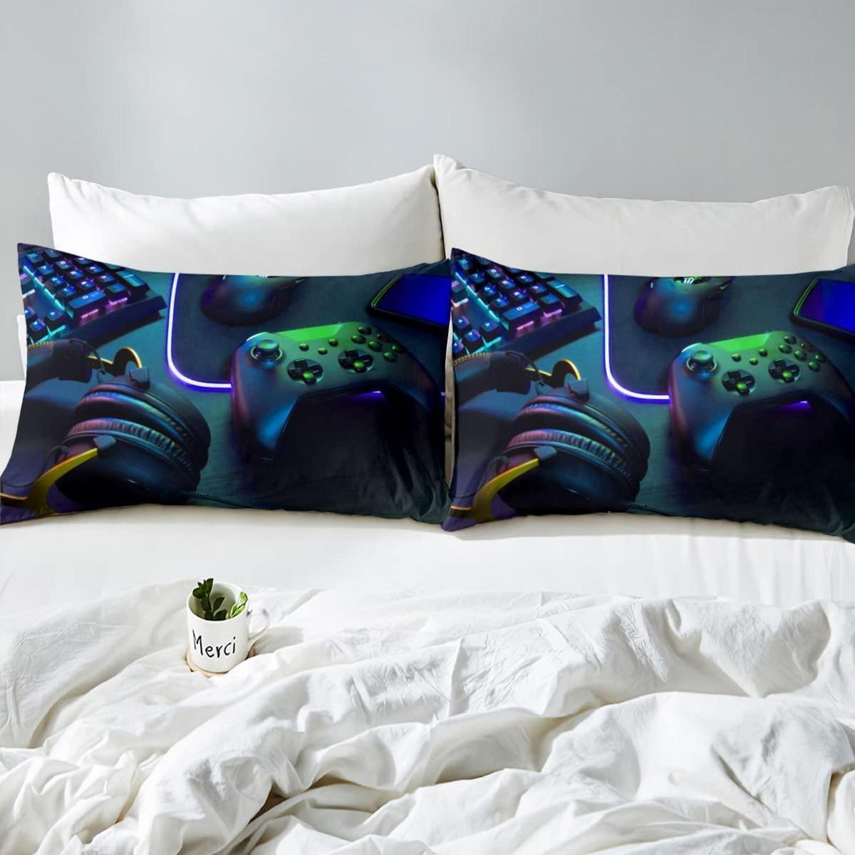 Gamer Kinder Bettwäsche Set 135x200 Schwarz Grün Gaming