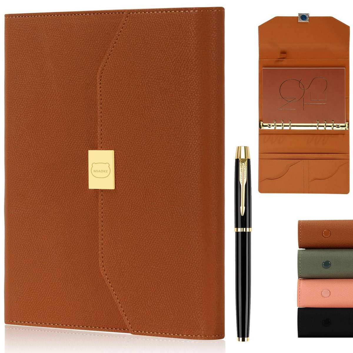 A5 Ringbuch Notizbuch Nachfüllbar mit Stift & Tasche in Lederoptik