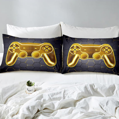 Gamer Bettwäsche Set 220x240cm - Gelb Schwarz Gaming Design