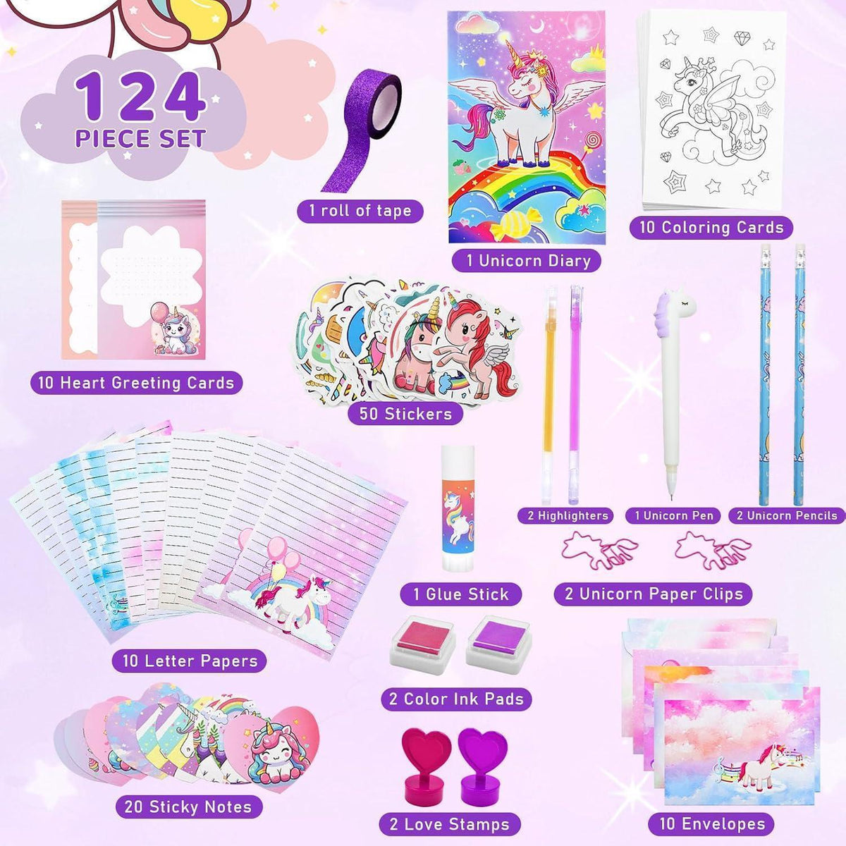 Einhorn Schreibwarenset Tagebuch Mädchen Geschenk 6-12 Jahre