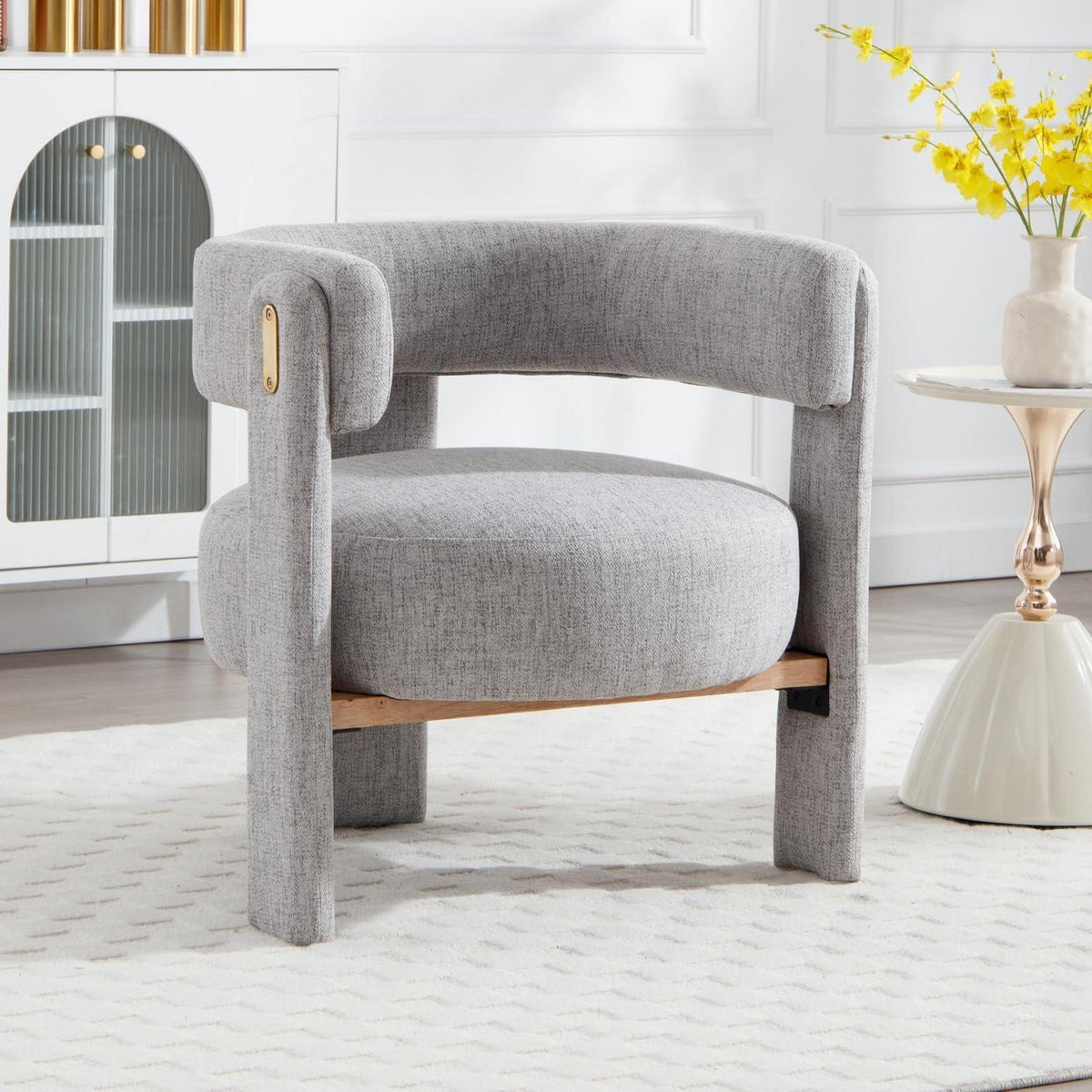 Leinen Loungesessel Grau – Bequemer Relaxsessel mit Holzrahmen