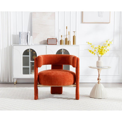 Chenille Loungesessel Orange – Bequemer Sessel mit Holzrahmen