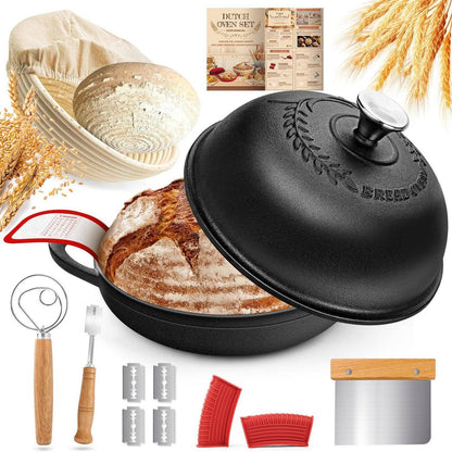 Gusseisen Brotbacktopf Set 5.7L mit Gärkorb & Zubehör