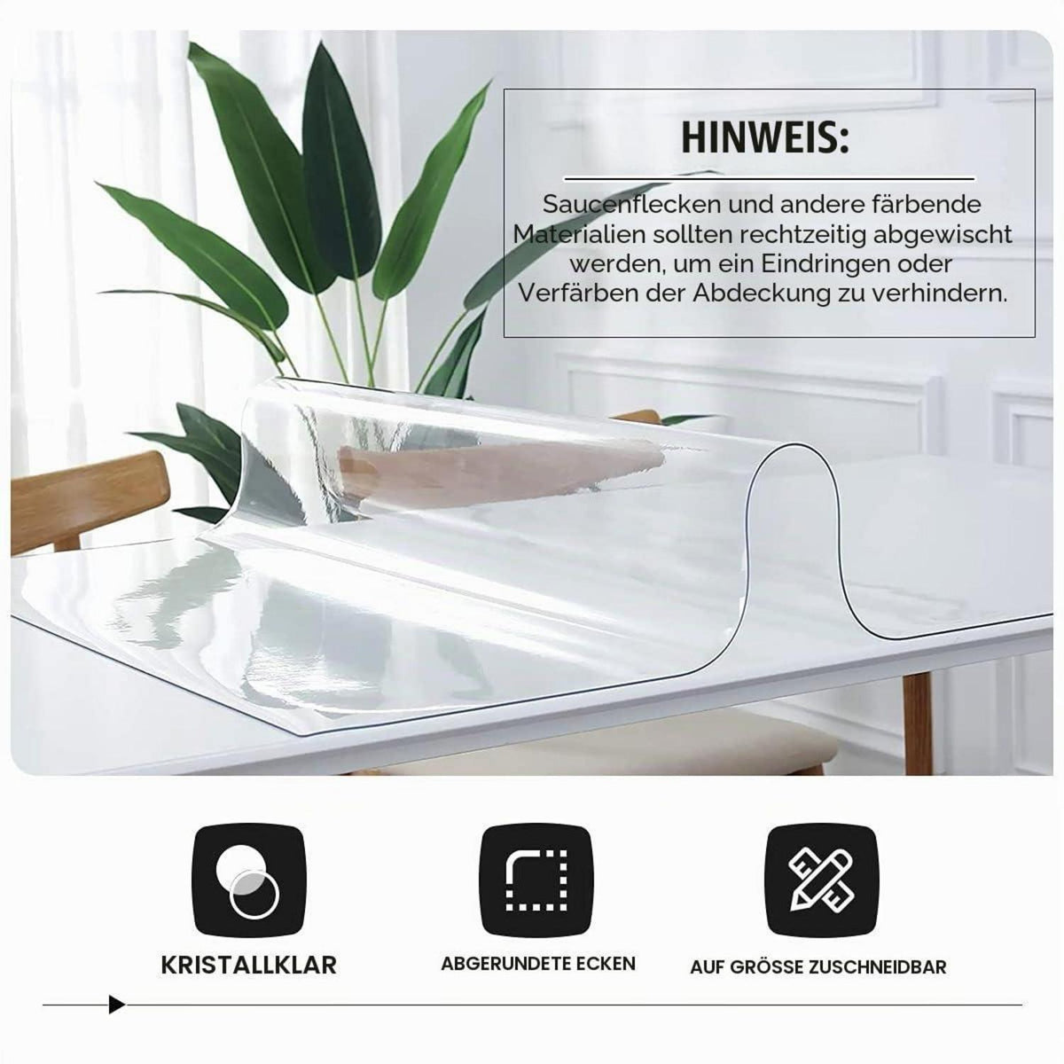 Tischfolie Transparent 90x180 cm – Abwaschbar & Kratzfest