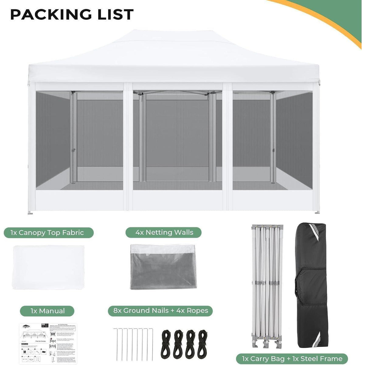 Faltpavillon 3x4,5m – Wasserdicht, Stabil & Mit Moskitonetz