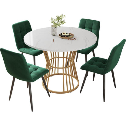 Runder Esstisch Set (5-teilig) | Weiß & Grün | Modernes Esszimmer Set