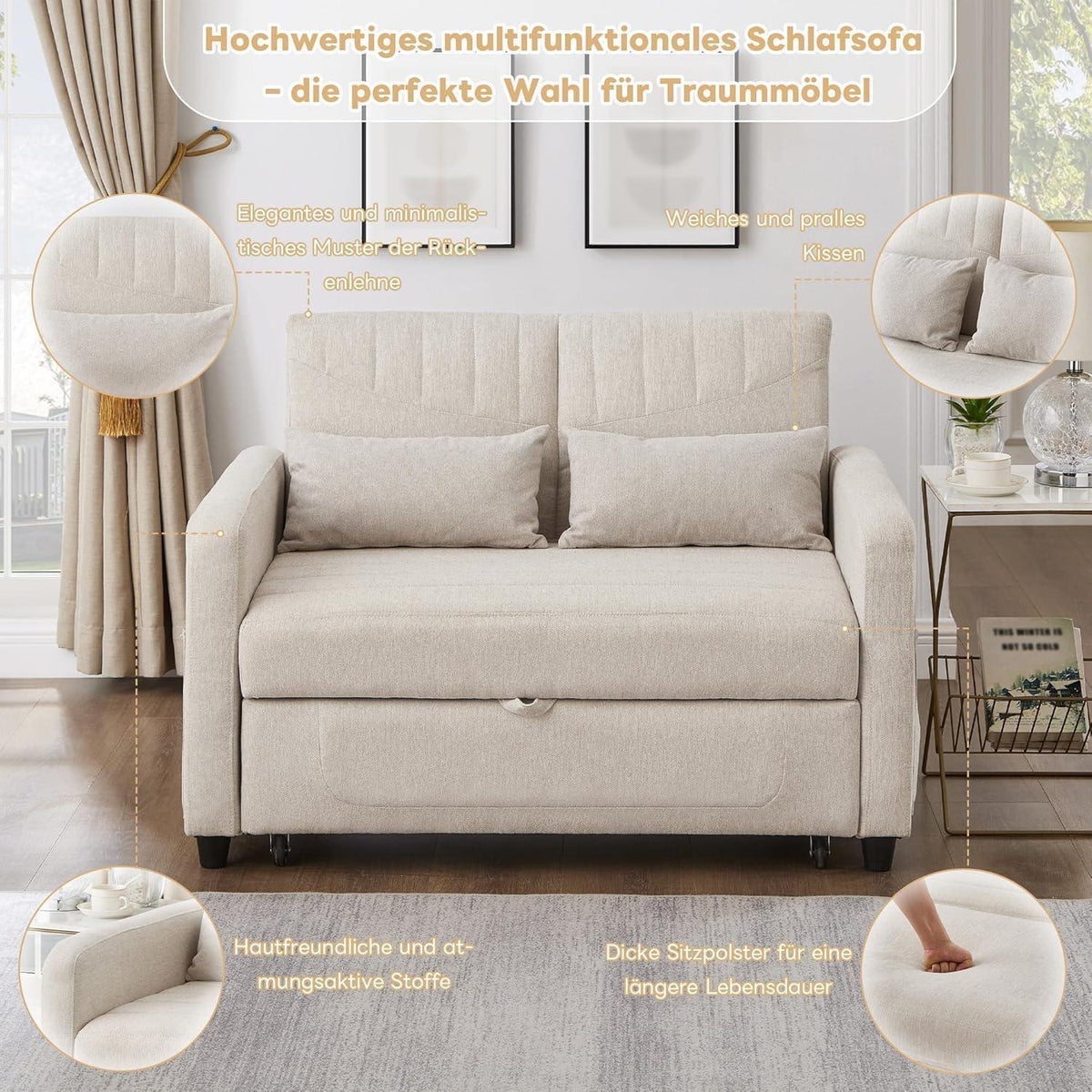 Schlafcouch Zweisitzer mit Bettkasten, Beige