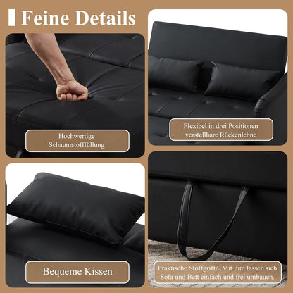 Klappsofa mit Bettkasten & Verstellbarer Rückenlehne Schwarz