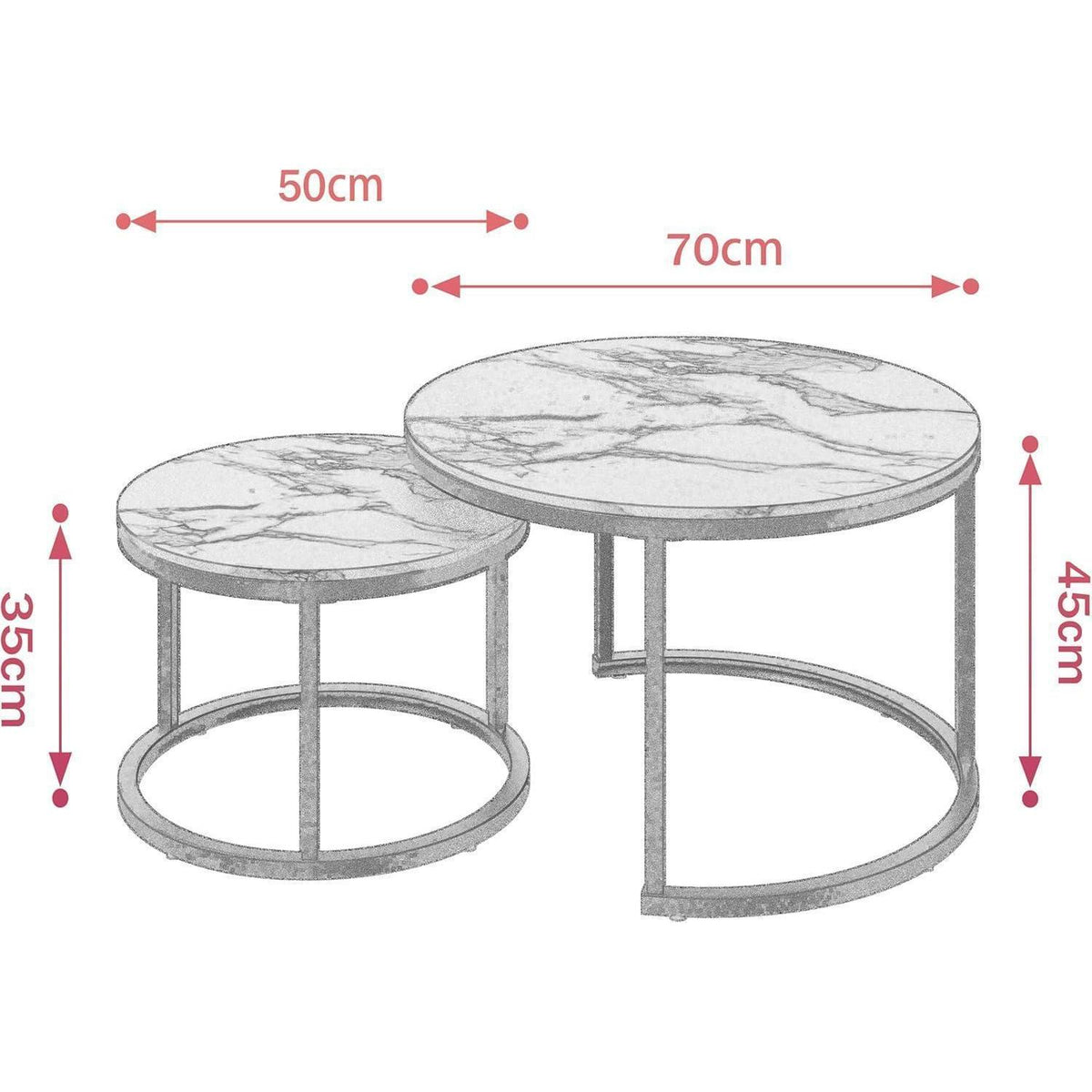 Runder Marmor Couchtisch Weiß & Silber 2er Set