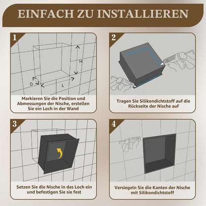 Eingebettete Duschnische Schwarz Matt 30x30x10cm Edelstahl