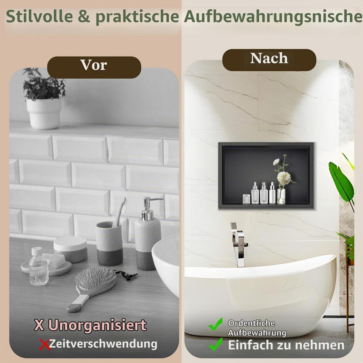 Edelstahl Duschnische Schwarz – Wandnische 45x30x10cm