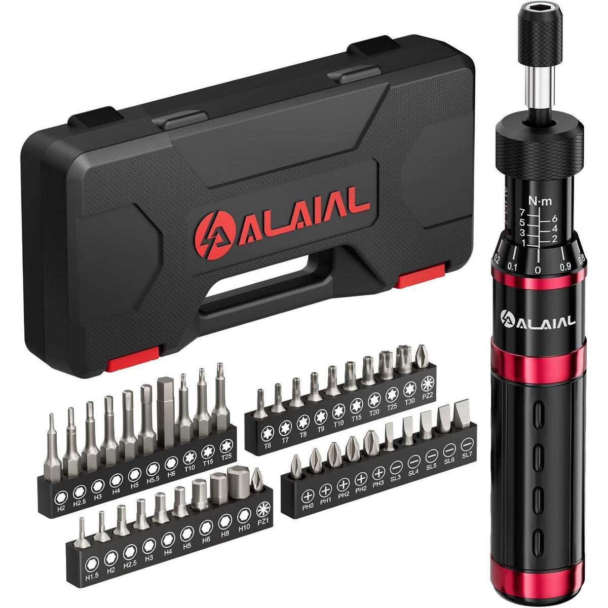 Drehmomentschraubendreher Set 1-7 Nm, 41-teilig, 1/4 Zoll, Rot