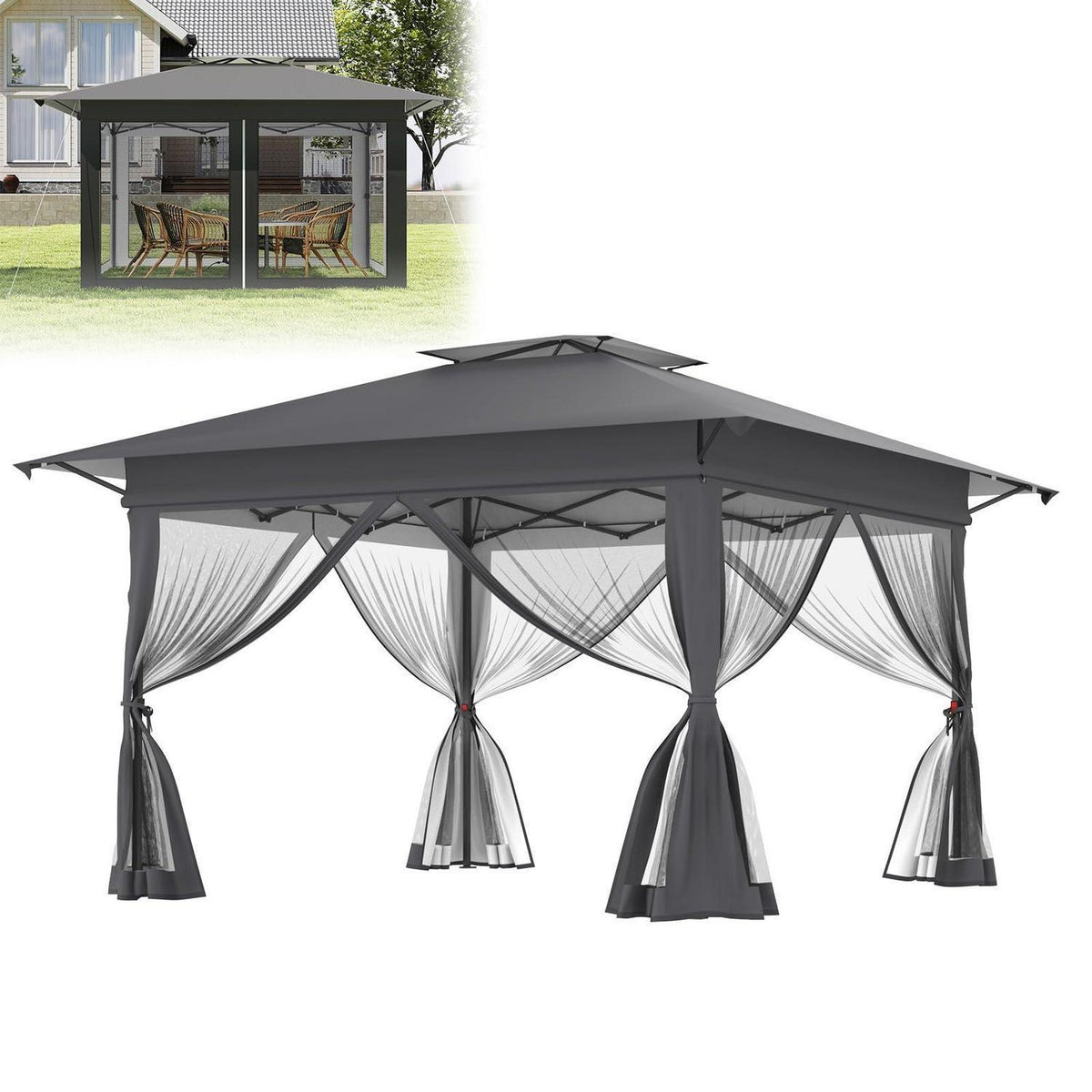 Faltbarer Gartenpavillon 4x4m mit EIN-Klick-Aufbau