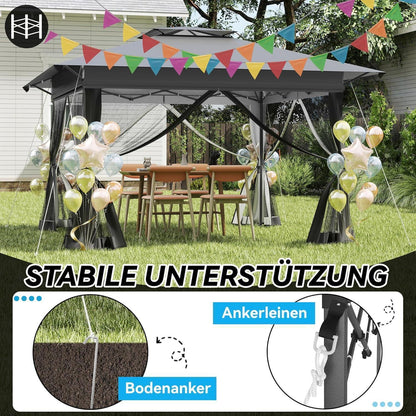 Faltbarer Gartenpavillon 4x4m mit EIN-Klick-Aufbau