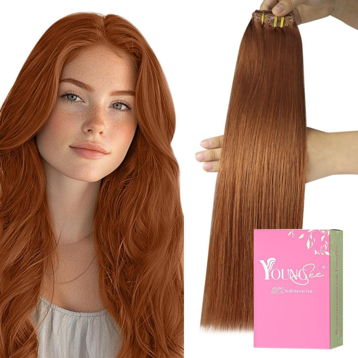 Rotbraune Echthaar Clip-in Extensions 60cm – Volumenspendend & Stylingfähig