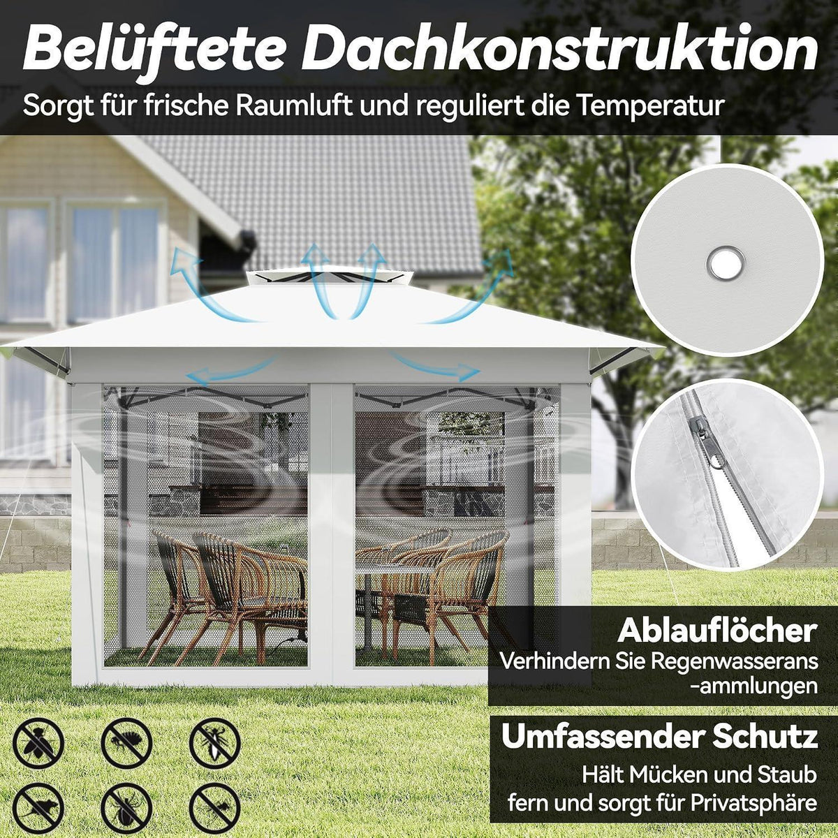 Faltbarer Gartenpavillon 4x4m mit EIN-Klick-Aufbau