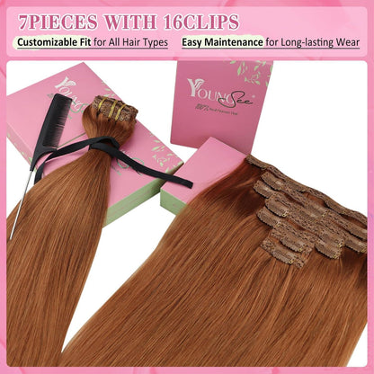 Clip-in Echthaarverlängerung 55cm – Kupferfarben, 120g