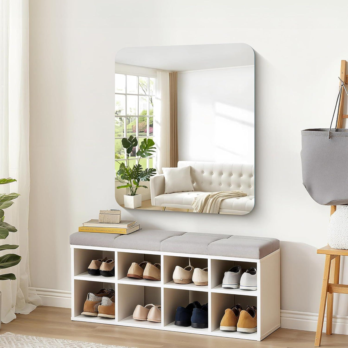 Rahmenloser Wandspiegel 90x75 cm – Rechteckig, Abgerundete Ecken