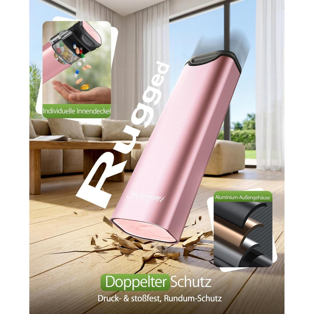 Tablettenbox 7 Tage - Metall Pillendose mit Deckel Rosa