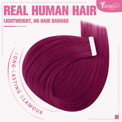 Burgundy Tape Extensions Echthaar 60cm - Remy Haarextension
