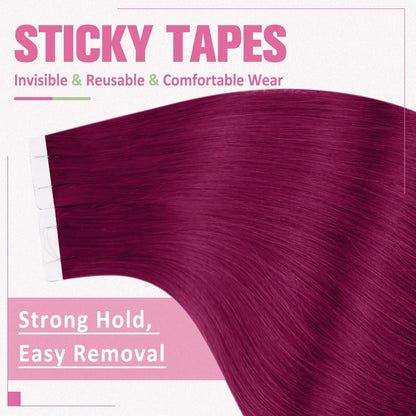Burgundy Tape Extensions Echthaar 60cm - Remy Haarextension