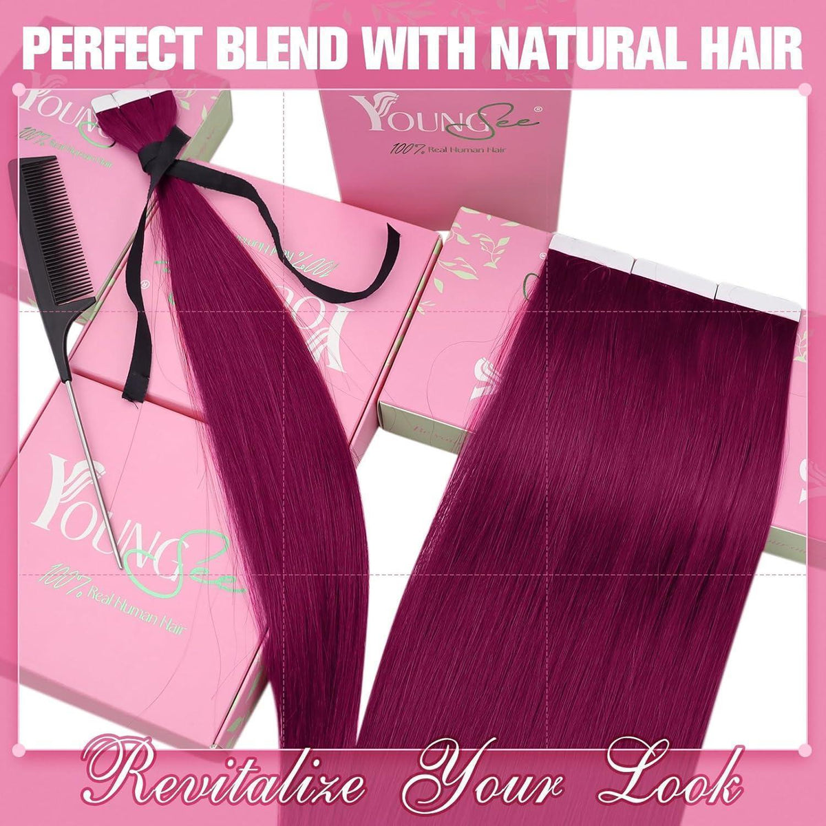 Burgundy Tape Extensions Echthaar 60cm - Remy Haarextension