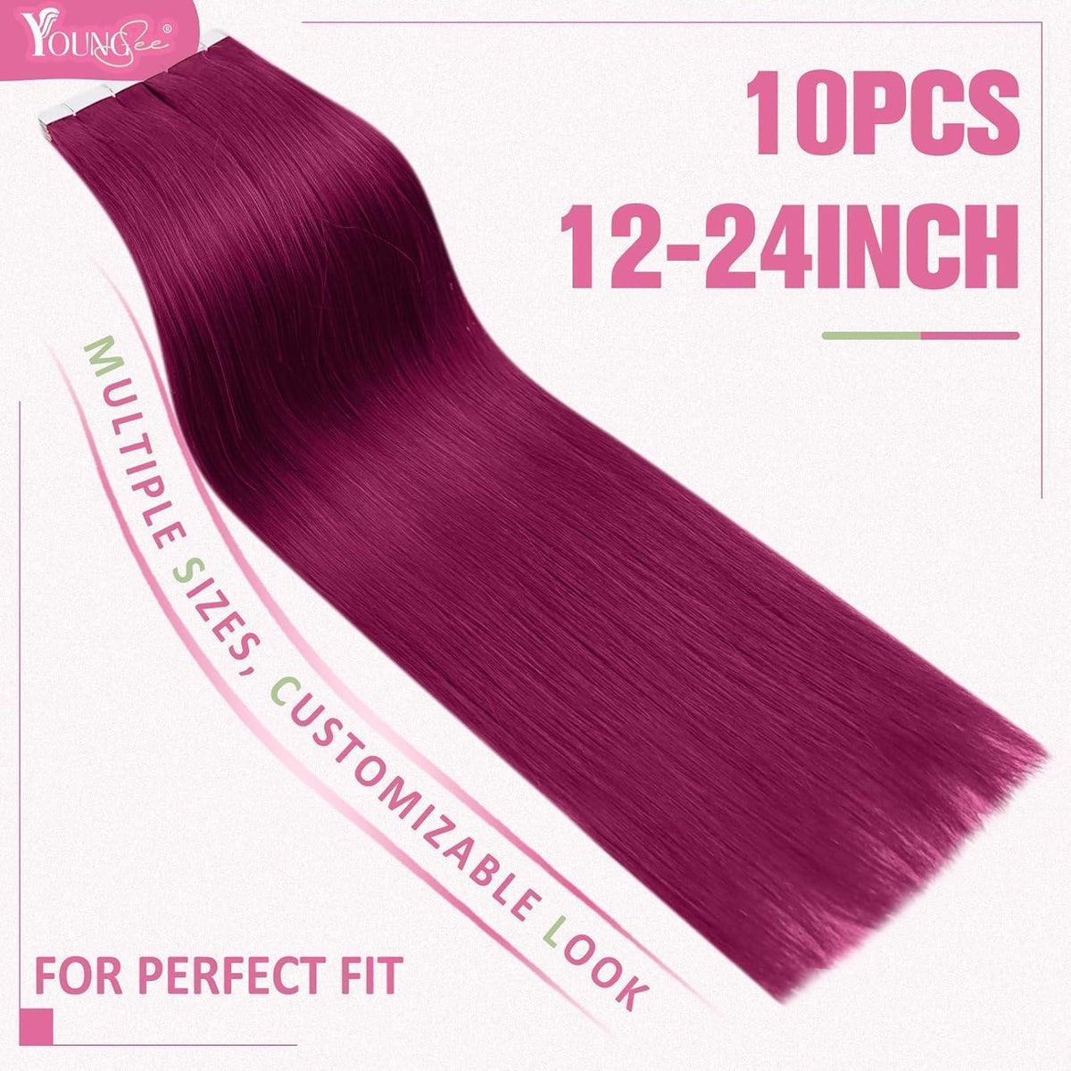 Burgundy Tape Extensions Echthaar 60cm - Remy Haarextension