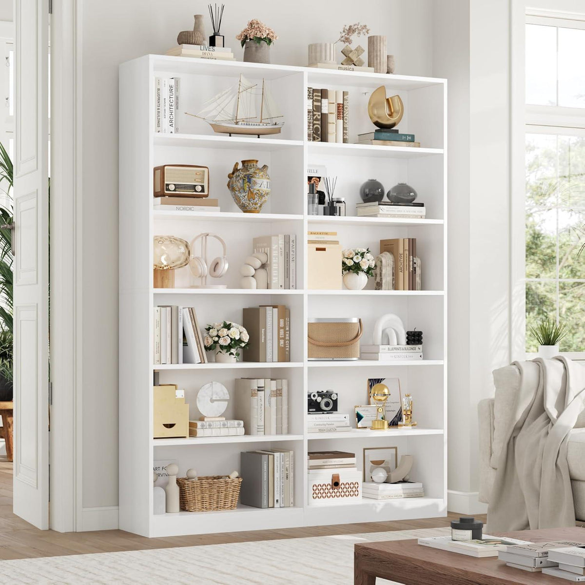 Bücherregal 12 Fächer – Weißes Standregal für Wohnzimmer & Büro
