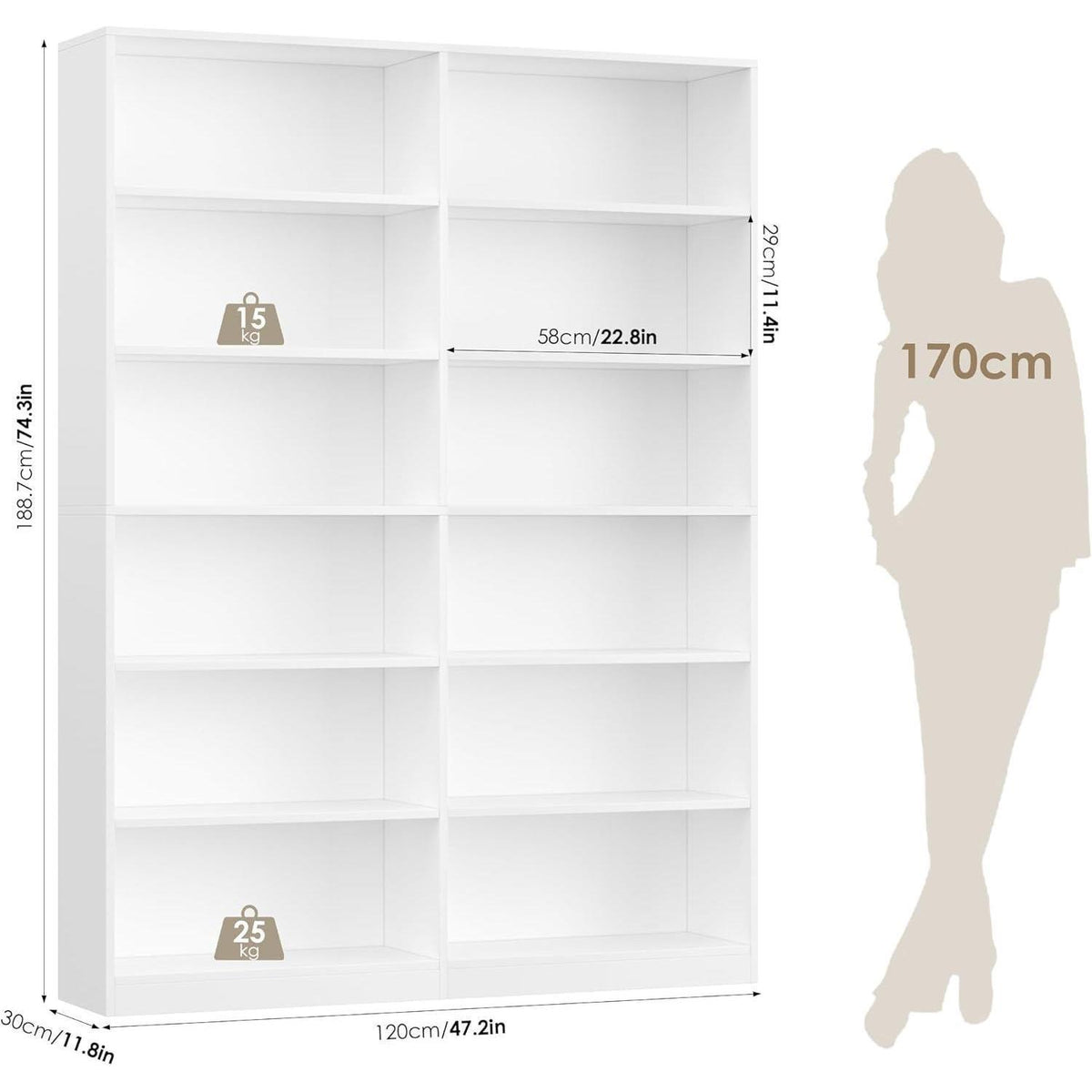 Bücherregal 12 Fächer – Weißes Standregal für Wohnzimmer & Büro