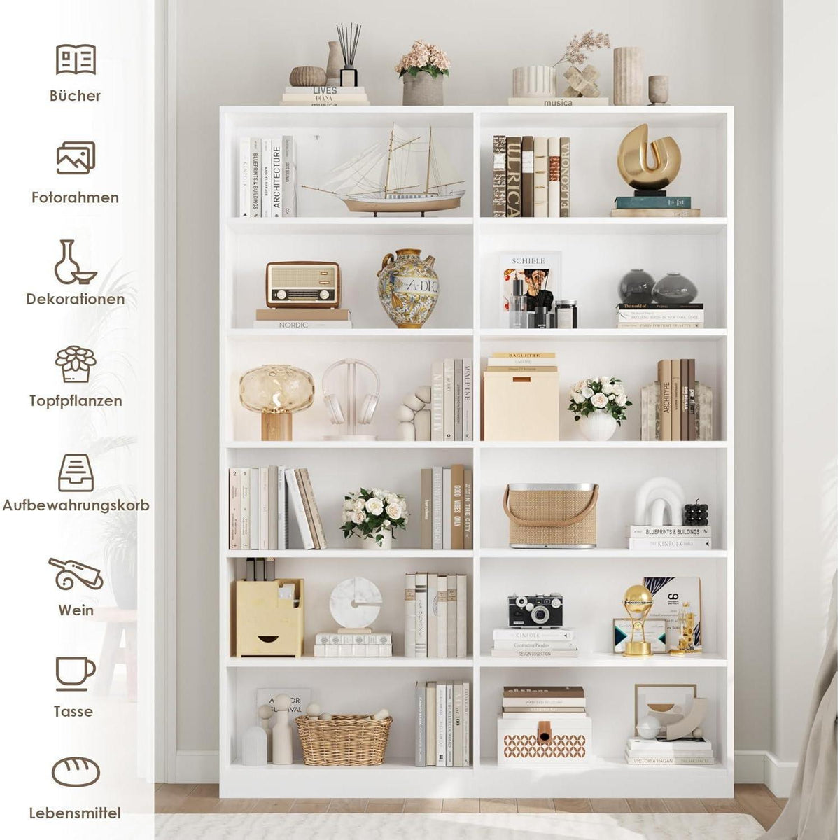 Bücherregal 12 Fächer – Weißes Standregal für Wohnzimmer & Büro