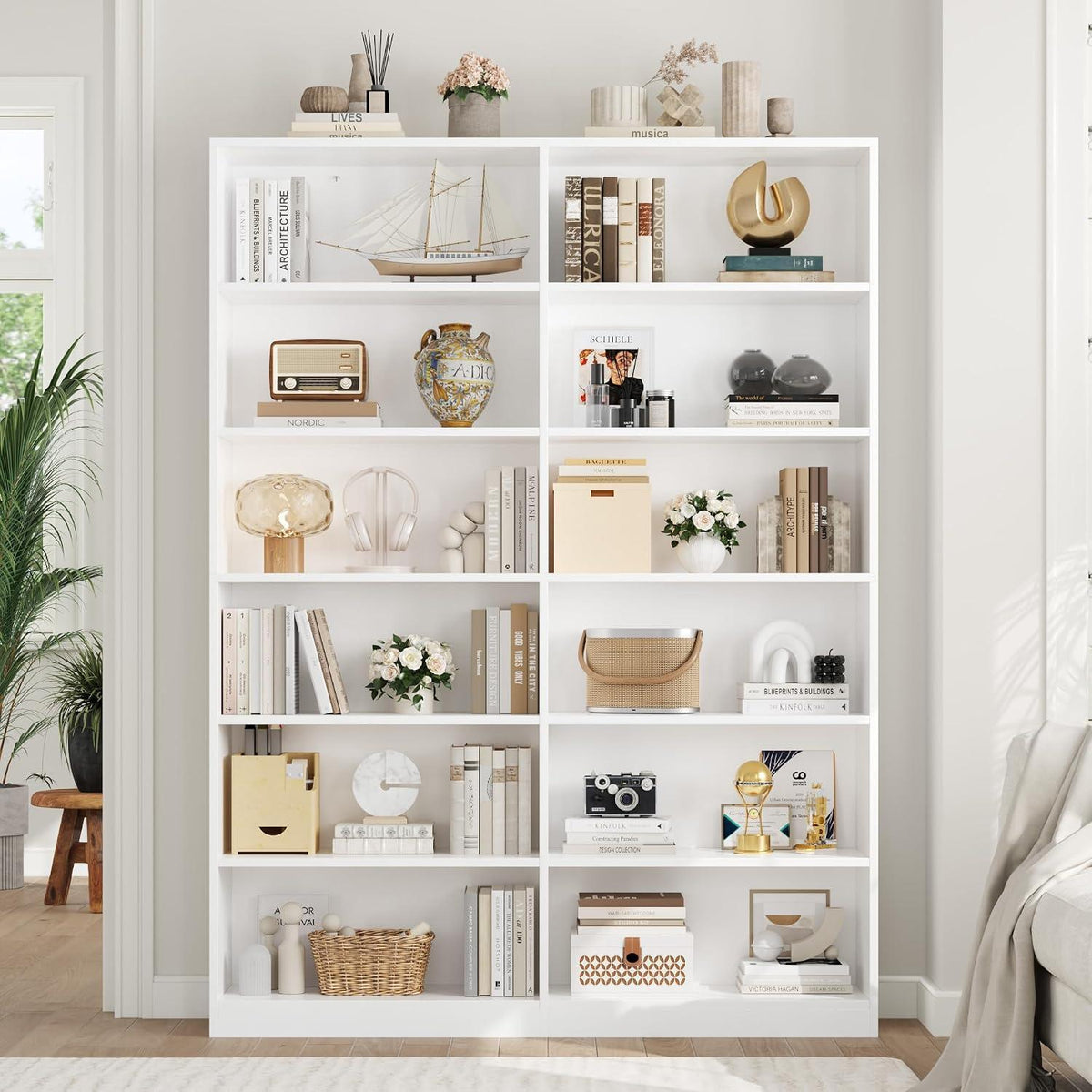 Bücherregal 12 Fächer – Weißes Standregal für Wohnzimmer & Büro