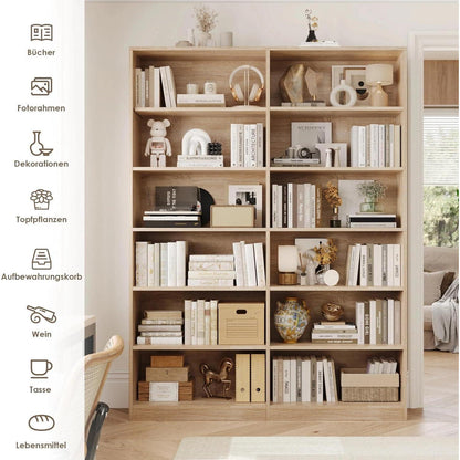 Bücherregal 12 Fächer Eiche – Standregal für Wohnzimmer & Büro