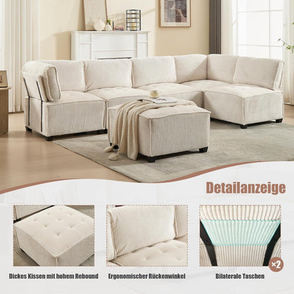 6-Sitzer Sofa 308cm Cord Stoff, Flexibel & Komfortabel (Beige)