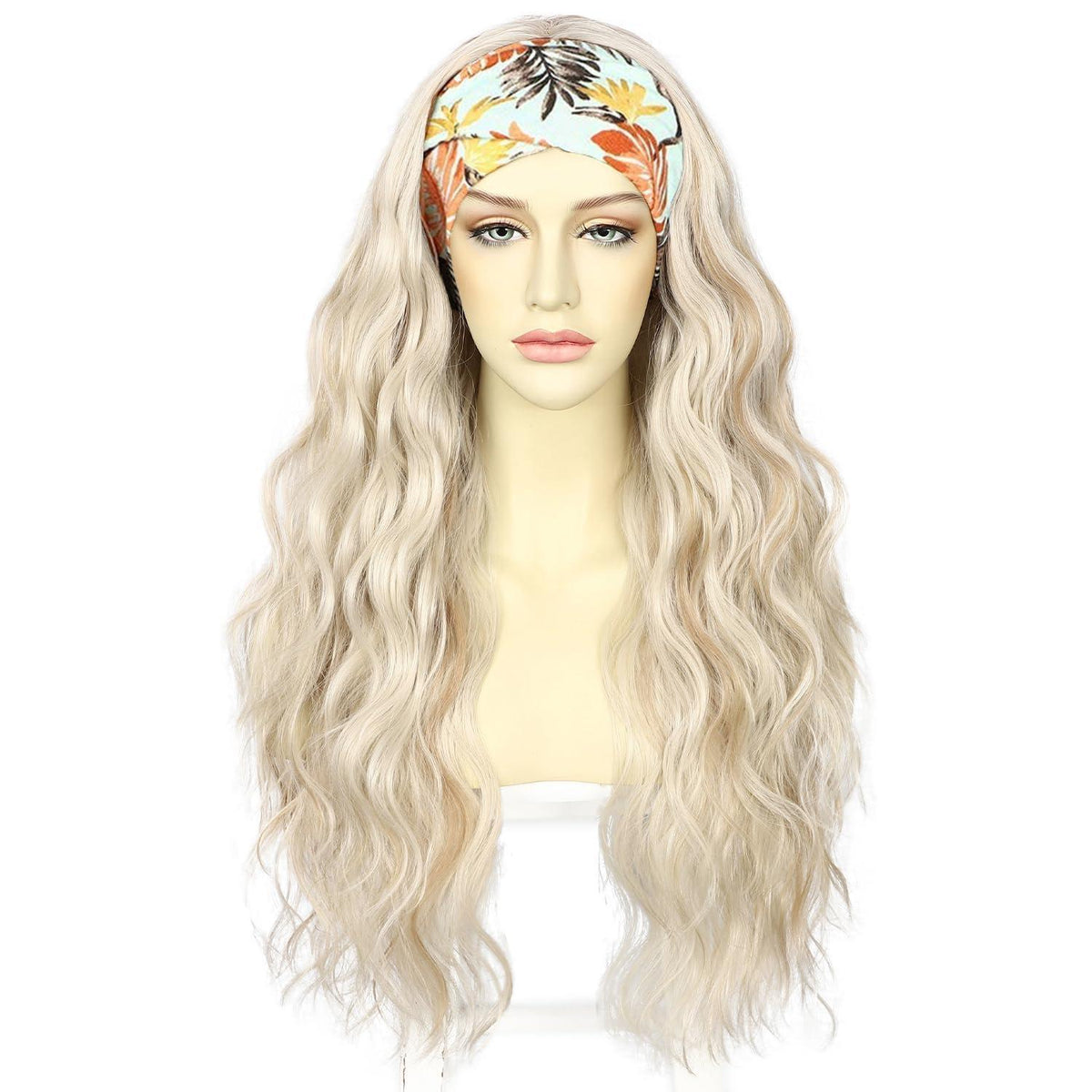 Platinblond Body Wave Stirnband Perücke – Lange, gewellte Synthetikperücke