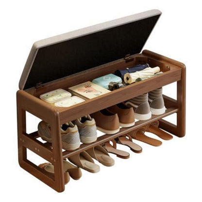 Holz Schuhregal Bank mit Kissen & Stauraum – 80cm Walnuss