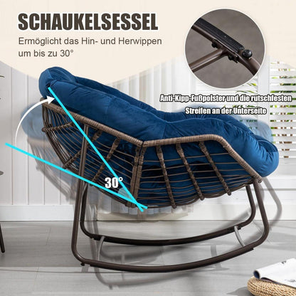 Rattan Schaukelstuhl Eiförmig Samt Blau/Dunkelblau – Indoor & Outdoor
