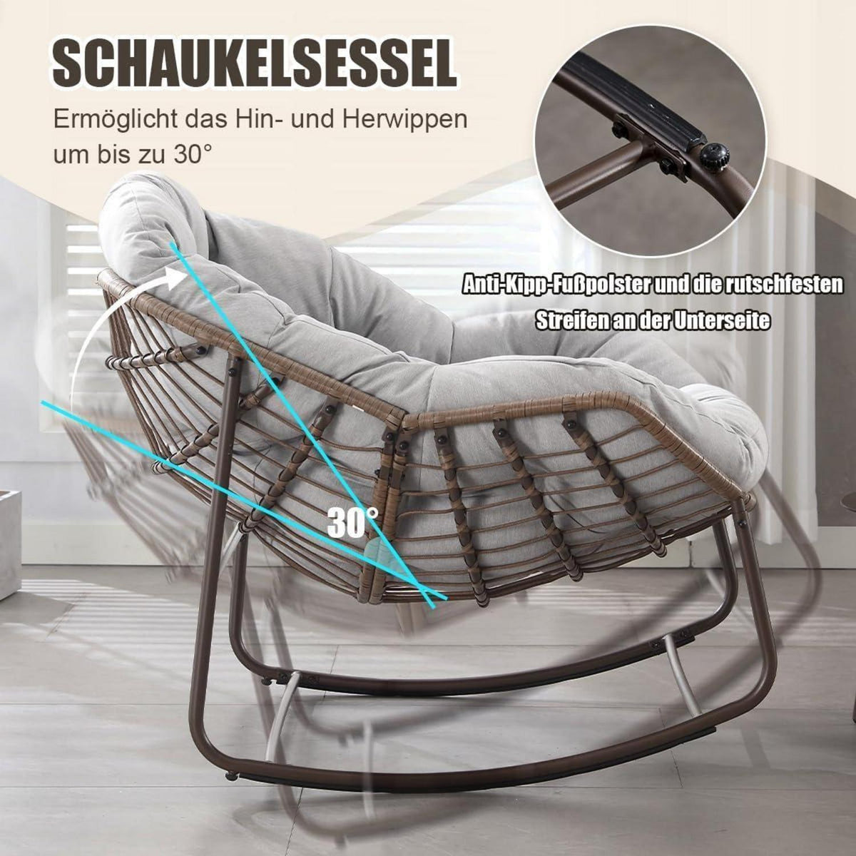 Rattan Schaukelstuhl Eiersessel Indoor Outdoor Wohnzimmer Balkon