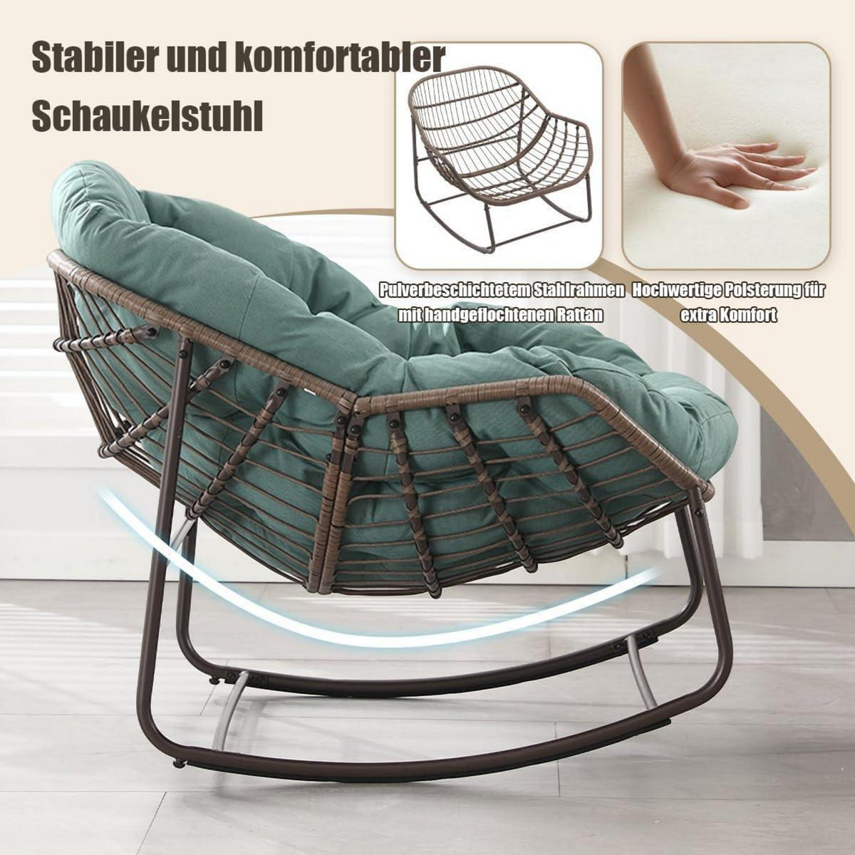 Rattan Schaukelstuhl Eiförmig – Loungesessel Indoor & Outdoor Grün