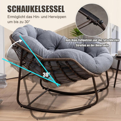 Rattan Schaukelstuhl mit Sherpa Fleece - Grau, Indoor & Outdoor
